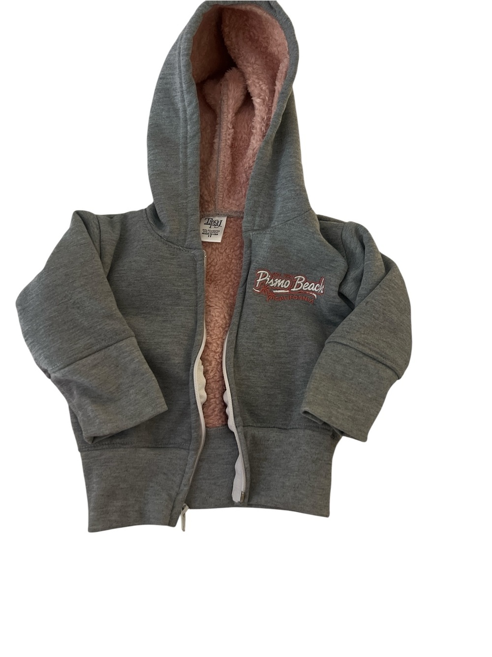 Pismo Beach Kids Gray Hoodie with Pink Sherpa Lining worn once